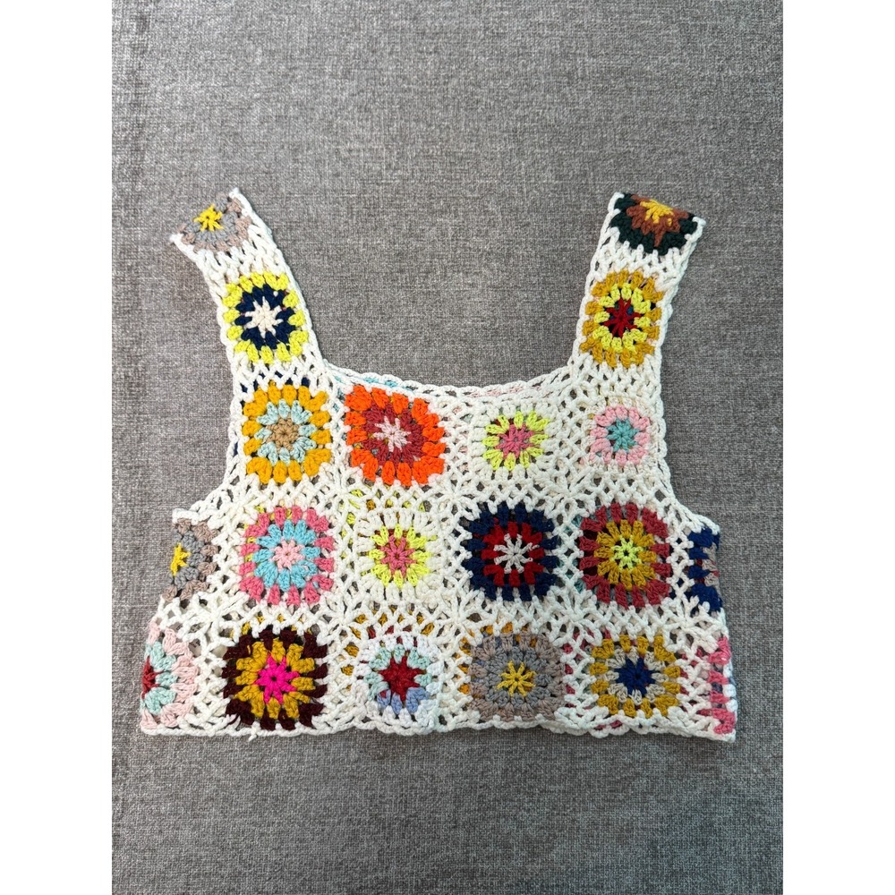 Handmade Crochet Granny Square Crop Top Boho Festival Open‎ Knit S-M